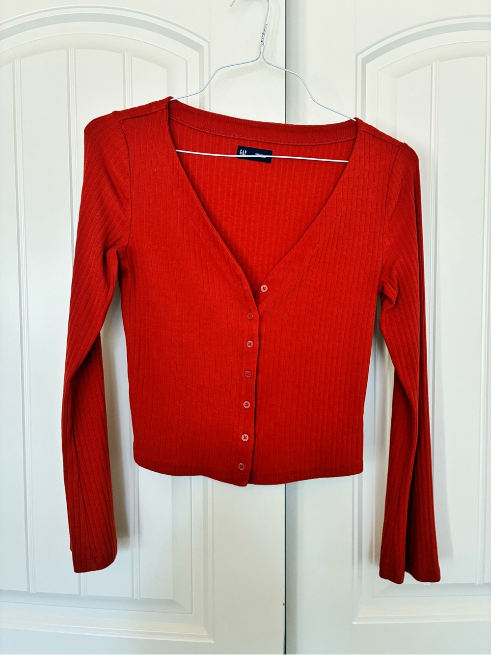 Gap Rust Orange Ribbed Knit Button-Front Long Sleeve Cardigan Top Size Small